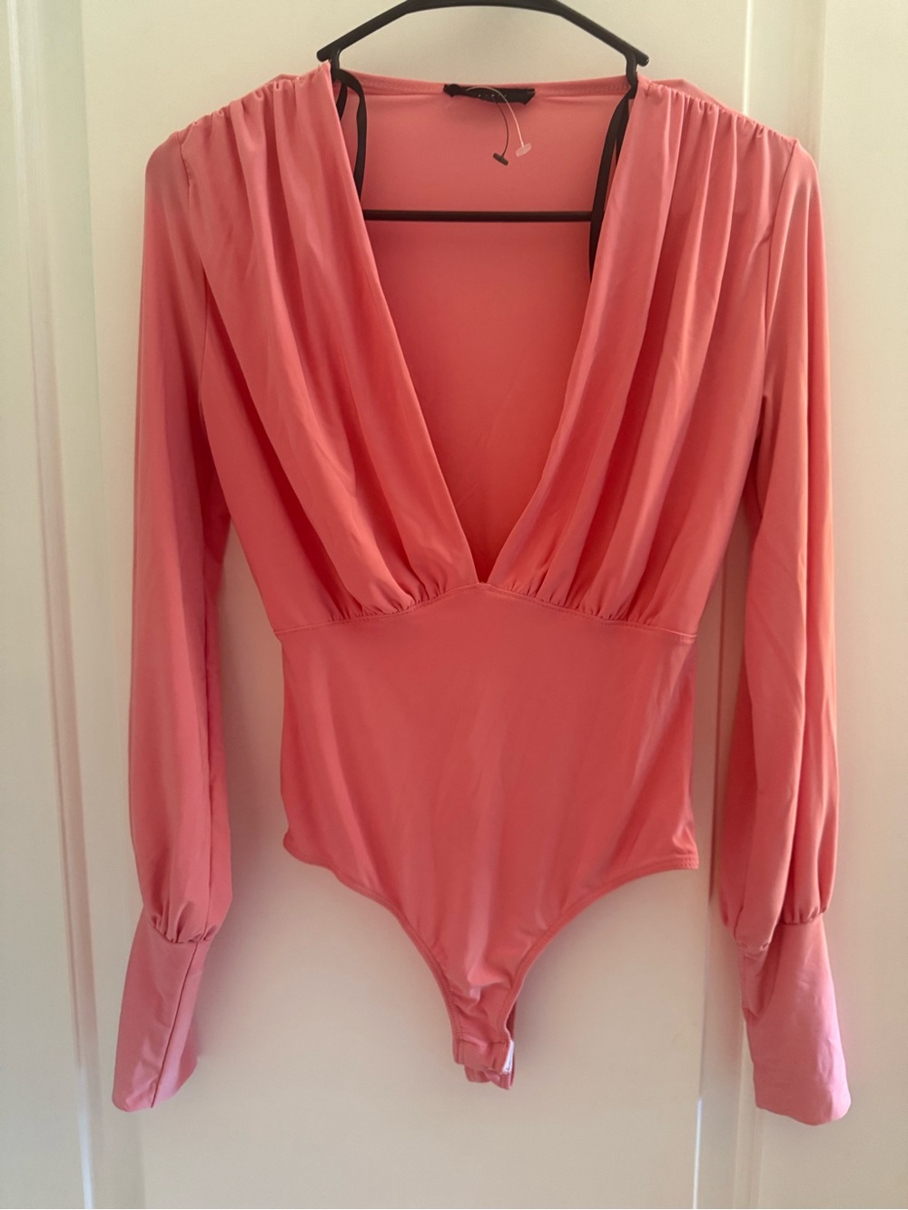 Deep V Long Sleeve Pink Bodysuit